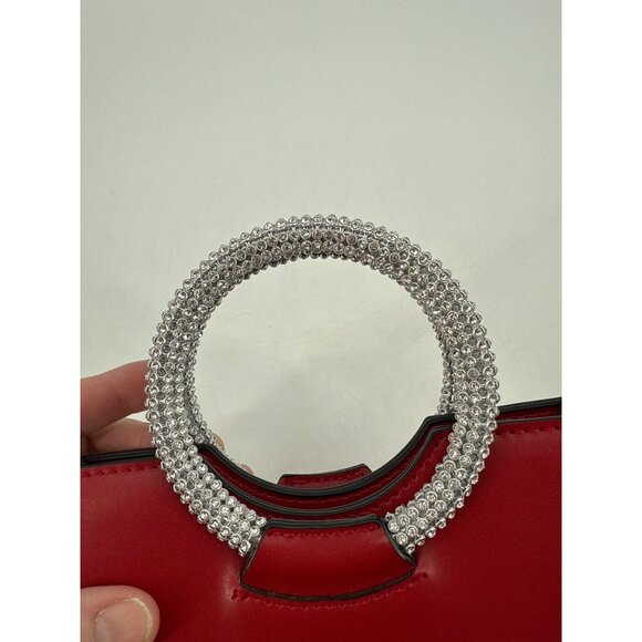 Topshop Red Square Handbag With Rhinestone Handles & Detachable Strap - Picture 3 of 13